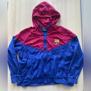 Barcelona Soccer Windbreaker Hoodie Jacket Youth Size XL Red and Blue